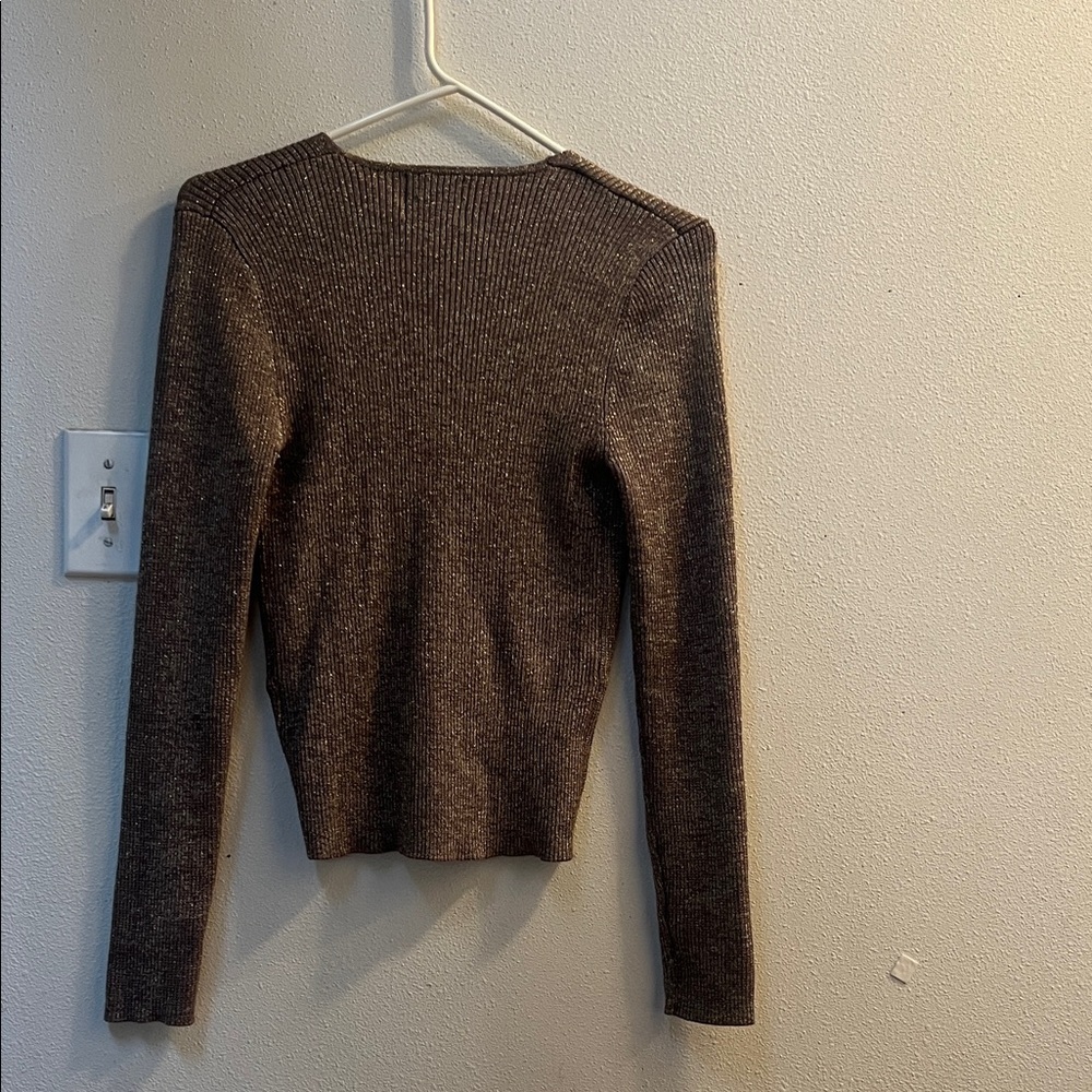 Pink Rose Brown V-Neck Sweater - Picture 5 of 9